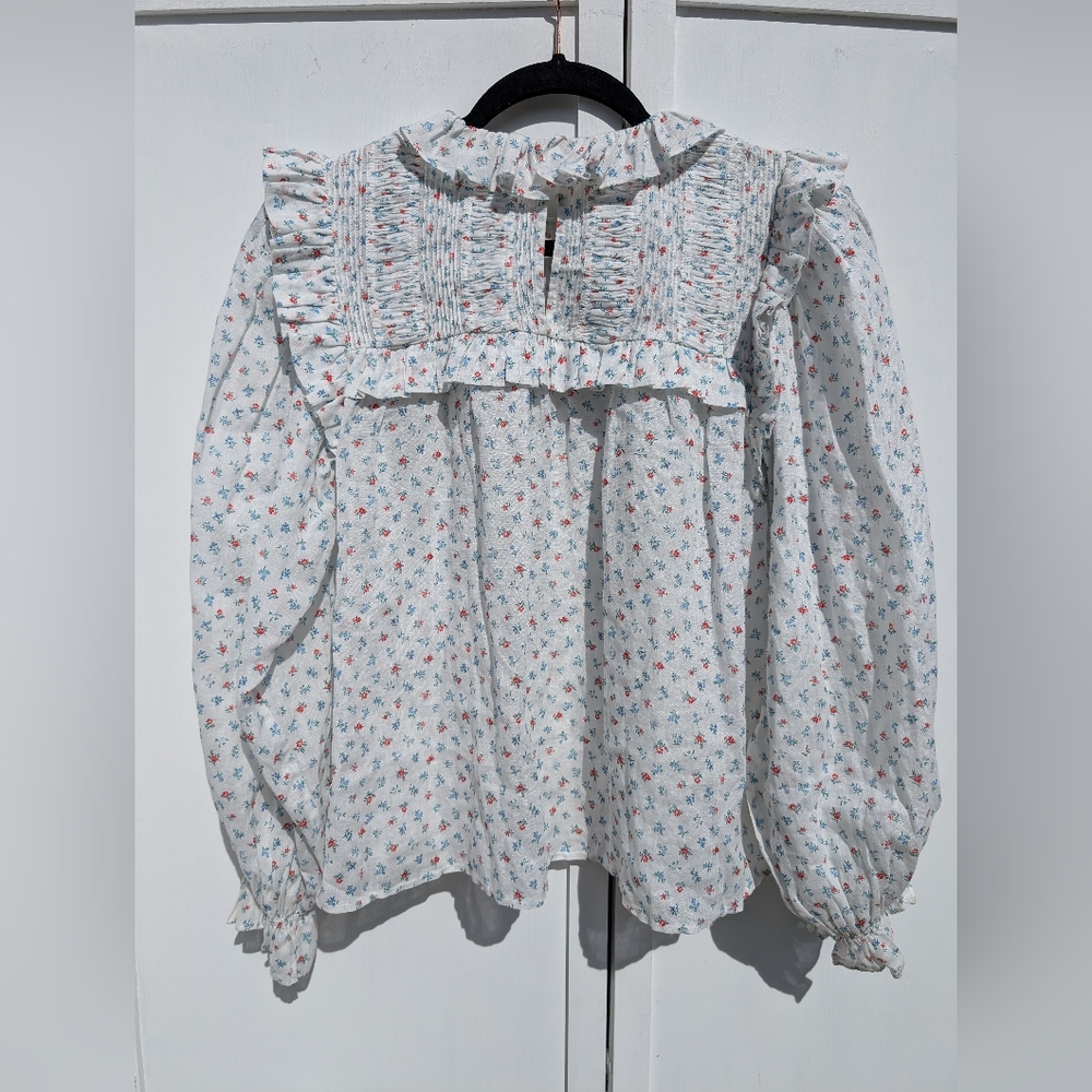Doen Floral Ruffle Blouse - White and Pink - Picture 7 of 8